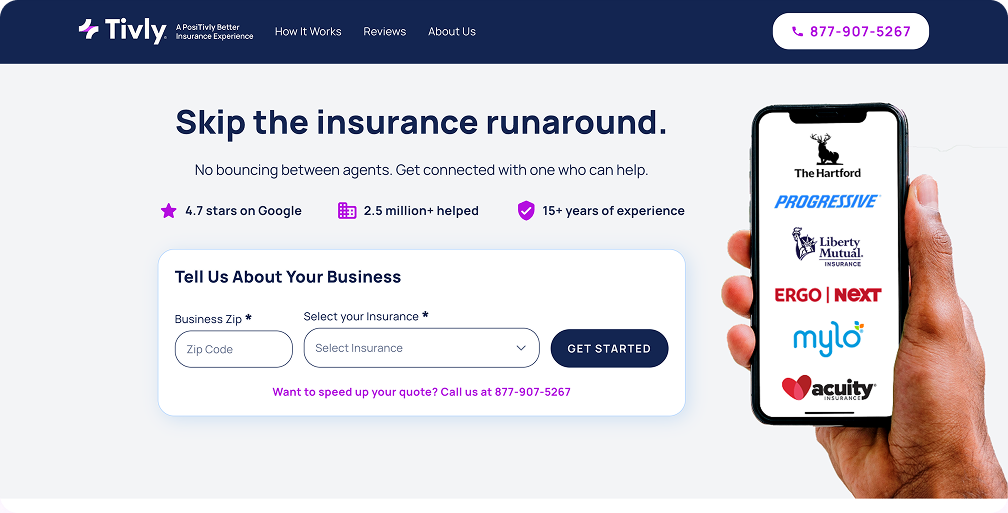 Tivly landing page: skip the insurance runaround
